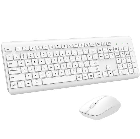 Wireless Keyboard & Mouse Combo-White USB Full-size Ergonomic Silent