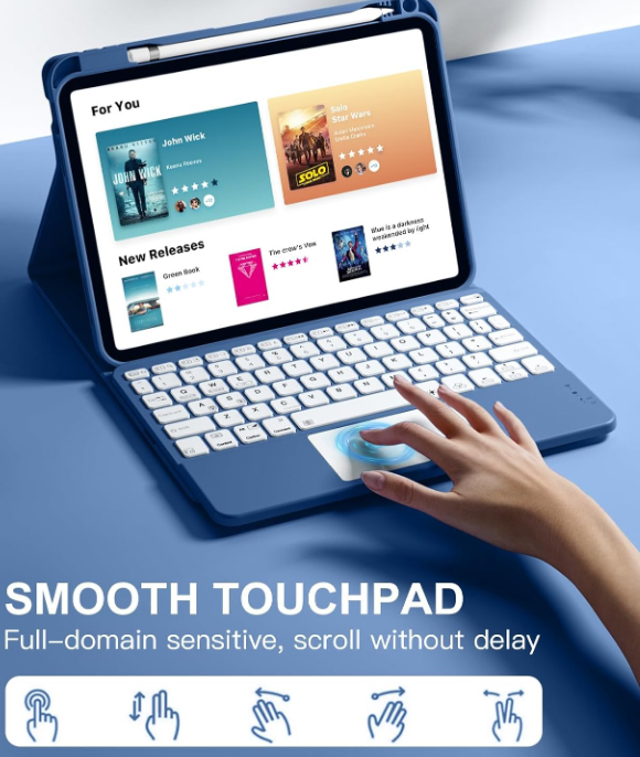 Folio Backlit Keyboard Case-Navy Blue Compatible For iPad 11th&10th Generation Rechargeable