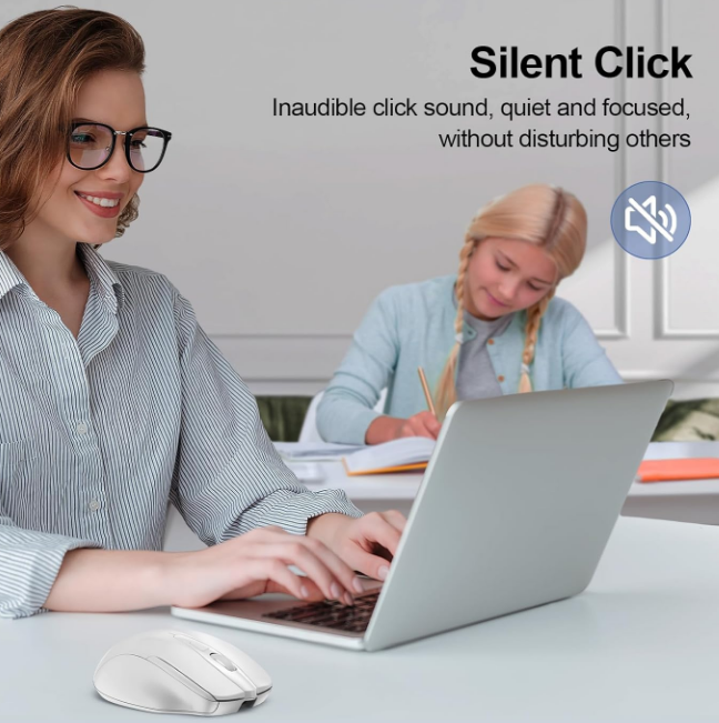Tecknet Rechargeable Wireless Mouse-White USB Silent Click Adjustable DPI 4800 Max