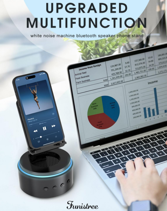 Bluetooth Speaker-Magnetic Base Cell Phone Stand White Noise Sound Machine