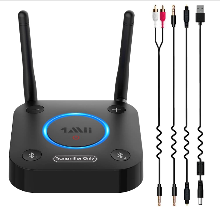 1Mii B06TX Bluetooth 5.2 Transmitter For TV To Wireless Headphone/Speaker AUX RCA Optical