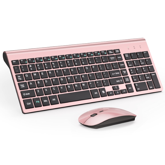 Compact USB Wireless Keyboard & Mouse Bundle-Rose Gold/Black Ultra Slim