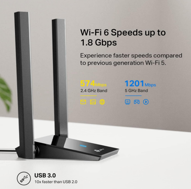 TP-Link WiFi 6 USB Adapter For Desktop PC AX1800 Archer TX20U Plus WPA3