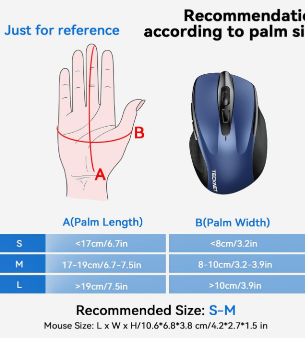 Tecknet USB Wireless Mouse-Black & Blue Ergonomic 6 Buttons