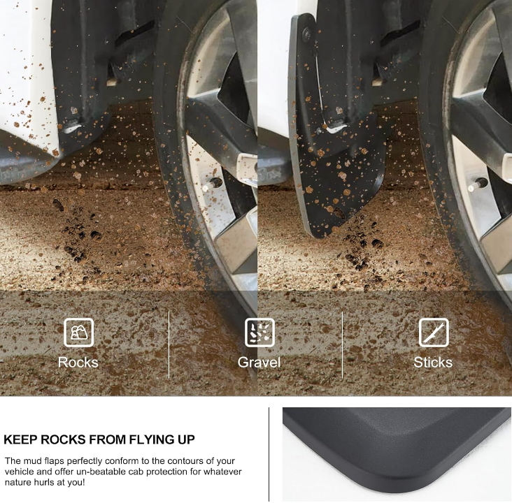 Front & Rear Mudflaps For 2015-2020 Ford F-150 Without OEM Fender Flares Hardware No Drill