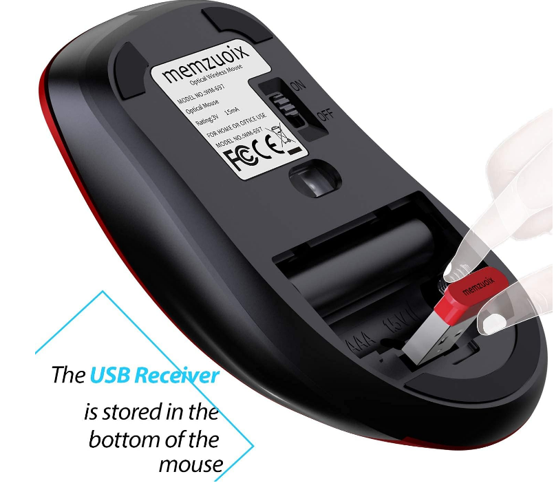 Memzuoix 2.4G Wireless Mouse-Red 1400 DPI USB Receiver Smooth Grip