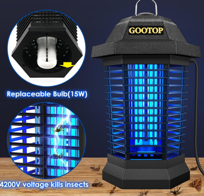 GOOTOP Bug Zapper Outdoor, Mosquito Zapper, 3 Prong Plug in Electric Fly Zapper