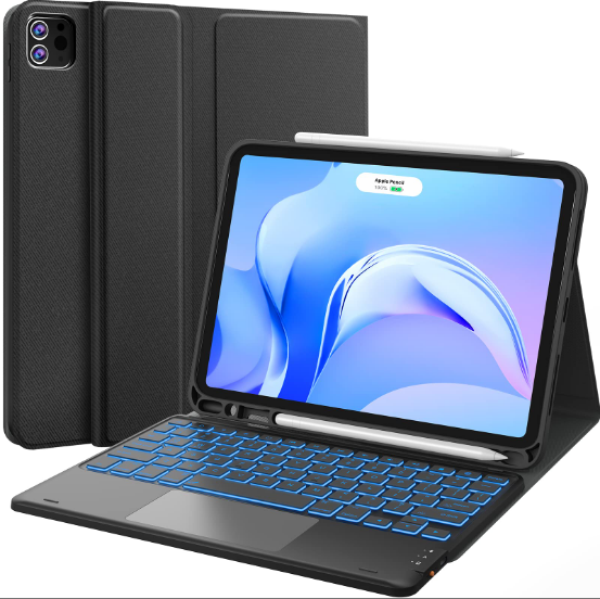 iPad Air/Pro 11 Inch Backlit Keyboard Case-Black Multi-Touch Trackpad 2 Wireless Channels