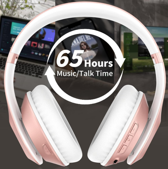 Wireless Bluetooth Headphones-Rose Gold 65 Hour Playtime Hands Free Calling