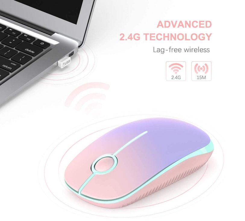 USB Wireless Mouse-Pink To Purple Plug & Play Silent Click Comfortable