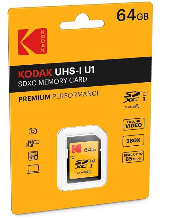 Kodak SDXC Card 64GB UHS-I U1 V10 Premium Up To 85Mbps Read Speed