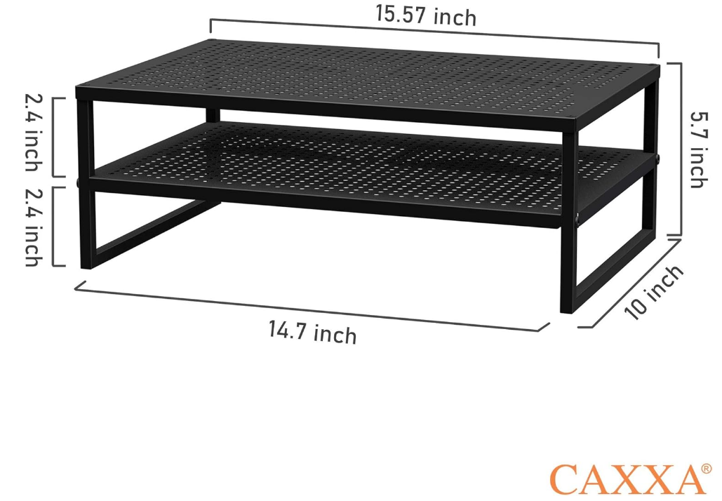 2-Tier Metal Laptop/PC/Printer/Monitor Stand Riser-Black 50lb Max