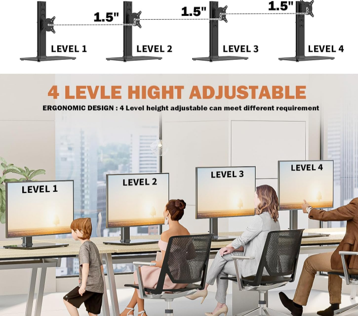 Single LCD Computer Monitor Free-standing Desk Stand For 13-32 Inch Screen Swivel & Height Adjust