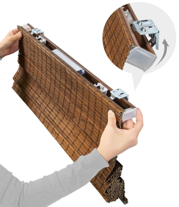 Bamboo Blackout Window Blinds 34" W x 64" H Dark Brown