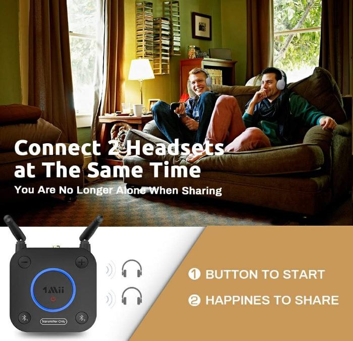 1Mii B06TX Bluetooth 5.2 Transmitter For TV To Wireless Headphone/Speaker AUX RCA Optical