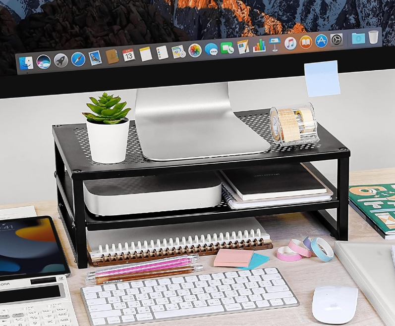 2-Tier Metal Laptop/PC/Printer/Monitor Stand Riser-Black 50lb Max