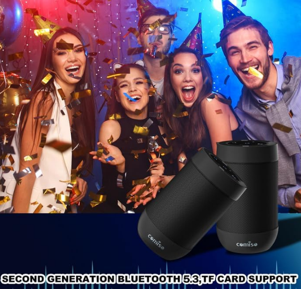 Bluetooth 5.3 Portable Speaker-Black IP65 Waterproof Built In Mic TF Card