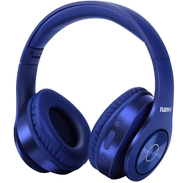 Dark Blue Wireless Bluetooth Headphones 40 Hour Playtime Built-In Mic