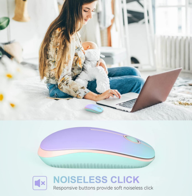 USB Wireless Mouse-Gradient Mint Green To Purple Slim Portable