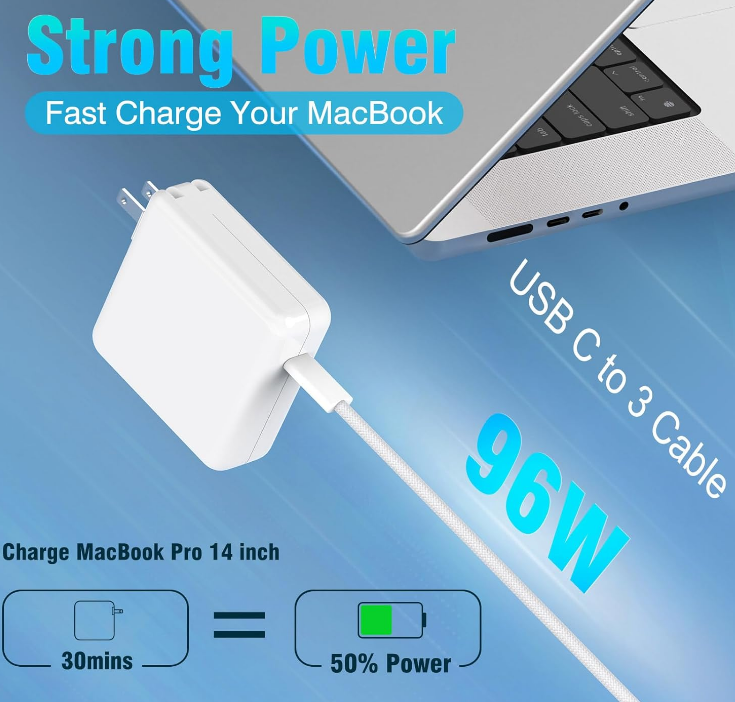 Replacement Type C 96W/70W Charger For MacBook Pro/Air 6.6 Ft Cable
