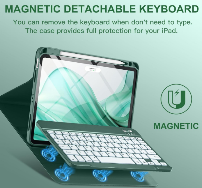 Backlit Keyboard Folio Case For iPad 11/10.9" 4th 5th Gen M3/M2-Pine Green