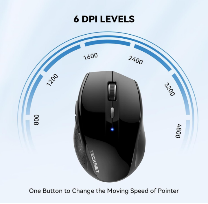 Tecknet Bluetooth Mouse-Shiny Black 4800 DPI For Windows