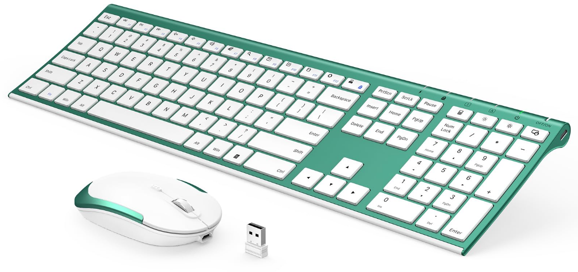 Wireless Keyboard & Mouse Combo-Blackish Green Rechargeable USB 2.4G Compact Quiet