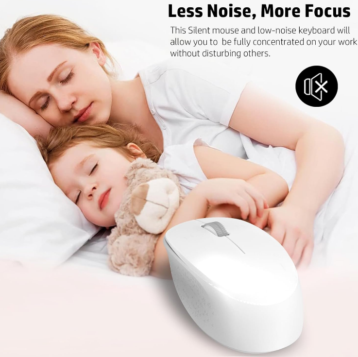 USB Wireless Keyboard & Mouse Combo-White Full-sized Keyboard Silent Mouse Click
