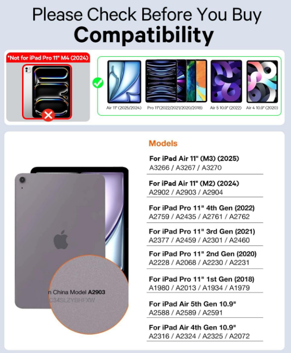 iPad Air/Pro 11 Inch Backlit Keyboard Case-Black Multi-Touch Trackpad 2 Wireless Channels