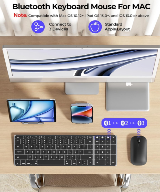 Bluetooth Keyboard & Mouse Bundle-Space Gray Multi-device Rechargeable For Apple