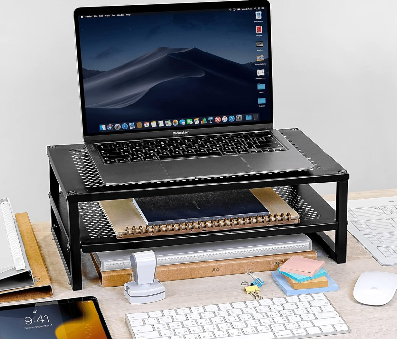2-Tier Metal Laptop/PC/Printer/Monitor Stand Riser-Black 50lb Max