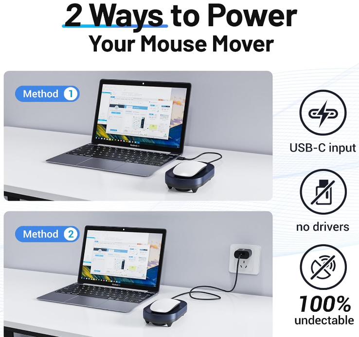 Undetectable Mouse Jiggler-Blue Black Auto Mover w/ On/Off Switch USB-C Port