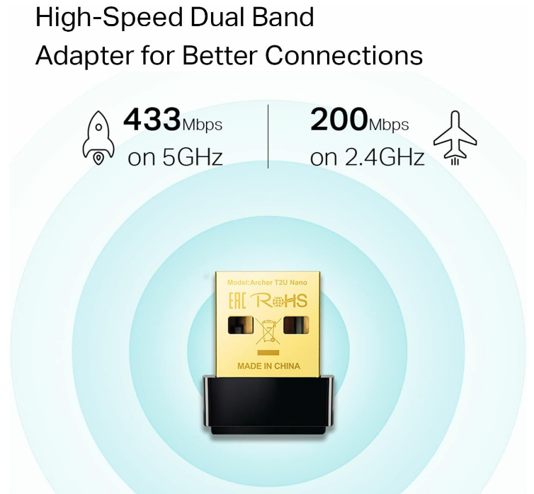 TP-Link Nano AC600 USB WiFi Adapter (Archer T2U Nano) 5G/2.4G Dual Band Travel Size PC/Mac