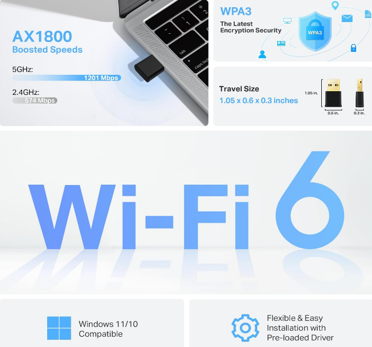 TP-Link AX1800 USB WiFi 6 Adapter For PC Archer TX20U Dual Band Nano Size WPA3