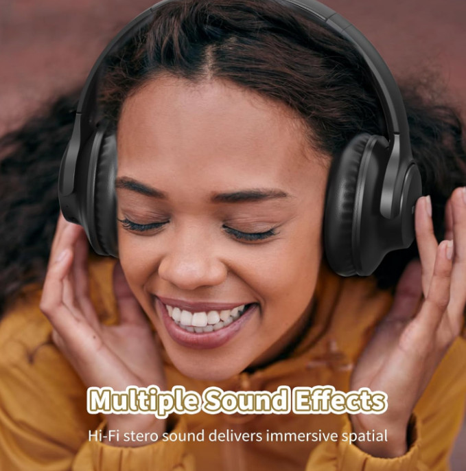 Black Bluetooth 5.3 Headphones 65H Playtime Microphone Foldable Deep Bass