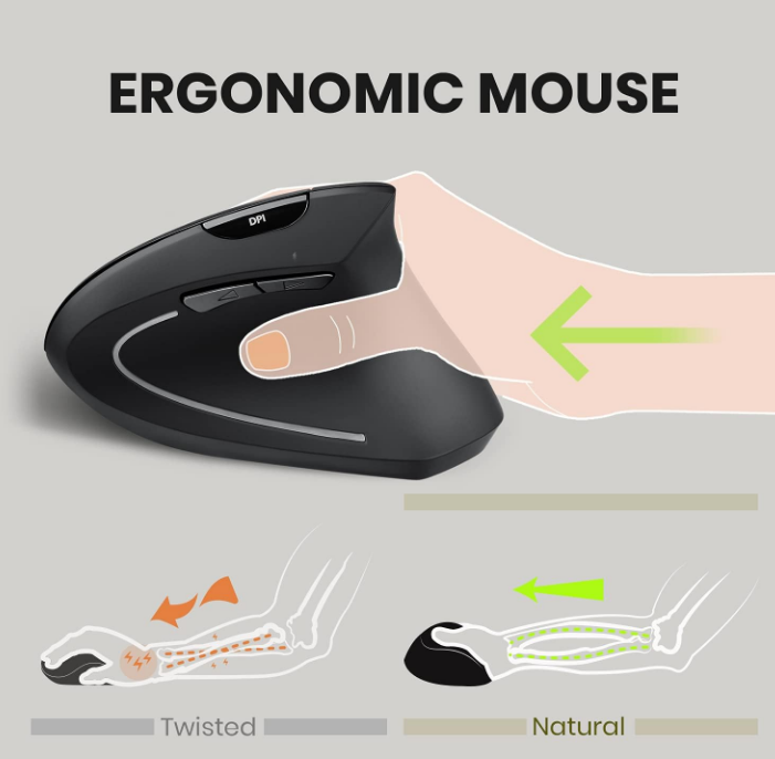 Perixx PERIMICE-713 USB Wireless Vertical Mouse-Black For Right Handed Users