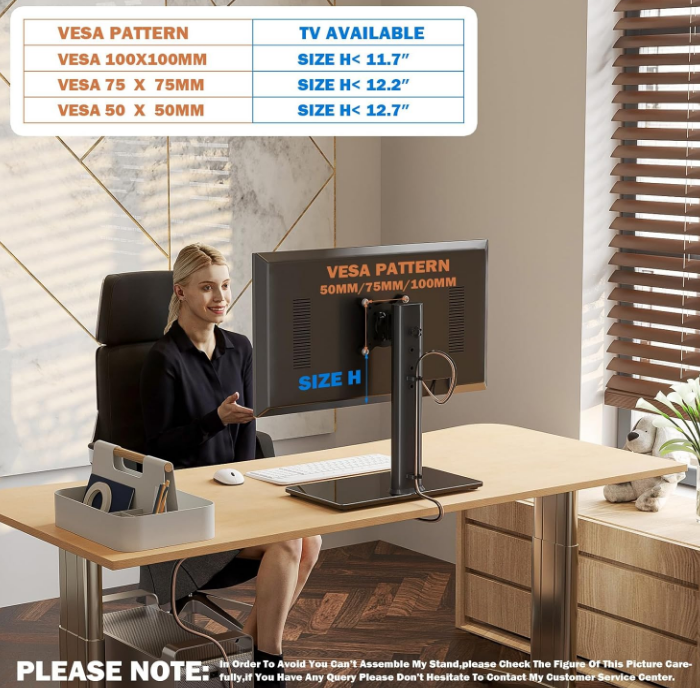 Single LCD Computer Monitor Free-standing Desk Stand For 13-32 Inch Screen Swivel & Height Adjust
