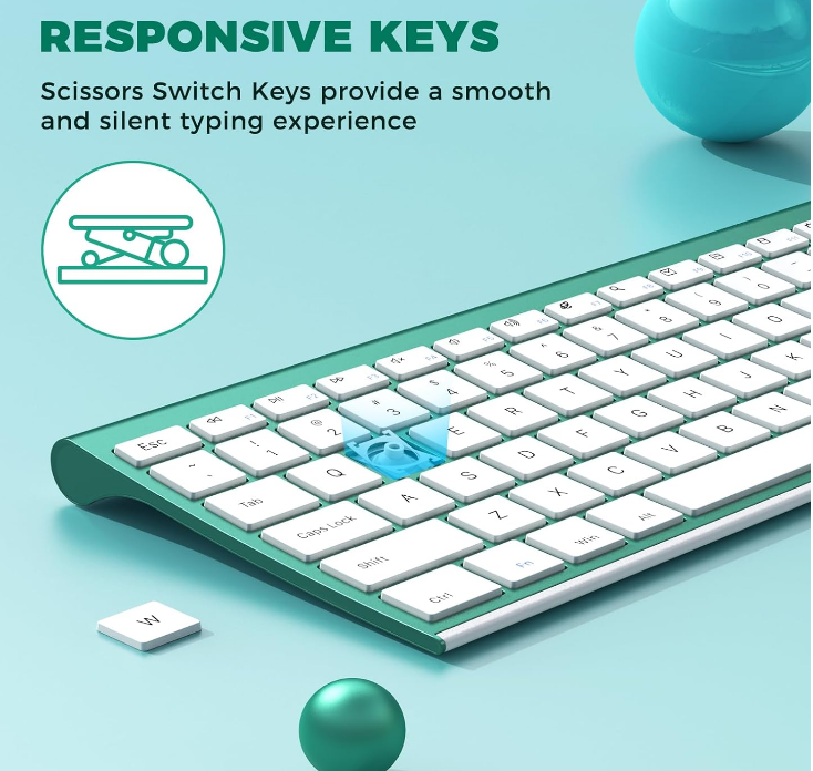 Wireless Keyboard & Mouse Combo-Blackish Green Rechargeable USB 2.4G Compact Quiet