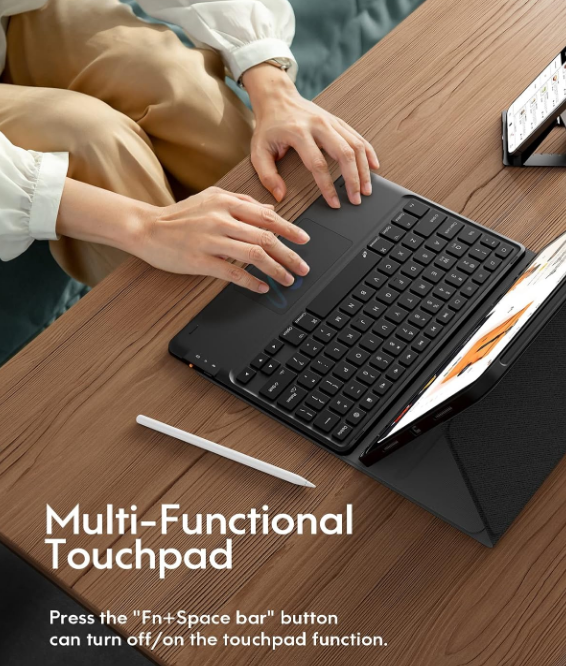 iPad Air/Pro 11 Inch Backlit Keyboard Case-Black Multi-Touch Trackpad 2 Wireless Channels