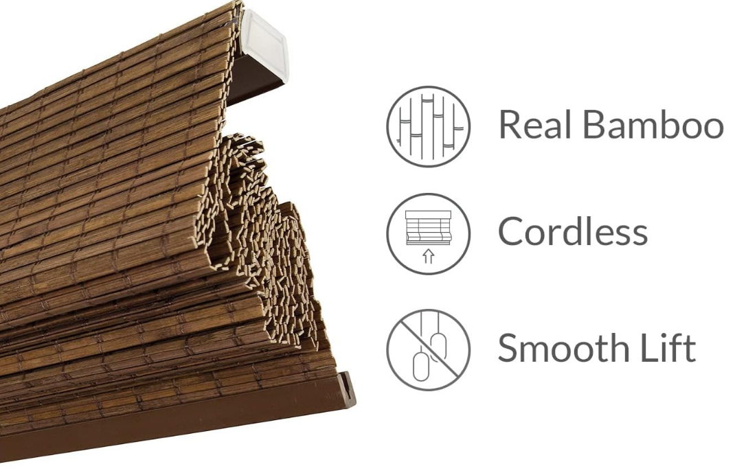 Bamboo Blackout Window Blinds 34" W x 64" H Dark Brown