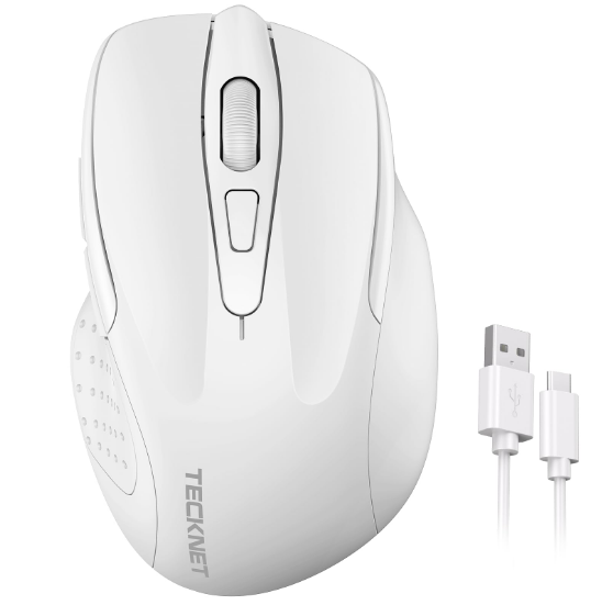 Tecknet Rechargeable Wireless Mouse-White USB Silent Click Adjustable DPI 4800 Max