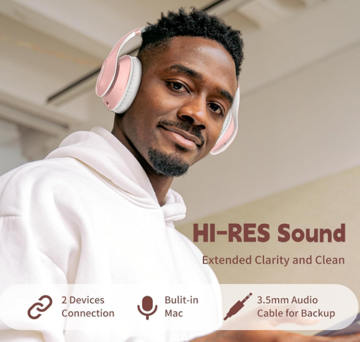 Wireless Bluetooth Headphones-Rose Gold 65 Hour Playtime Hands Free Calling