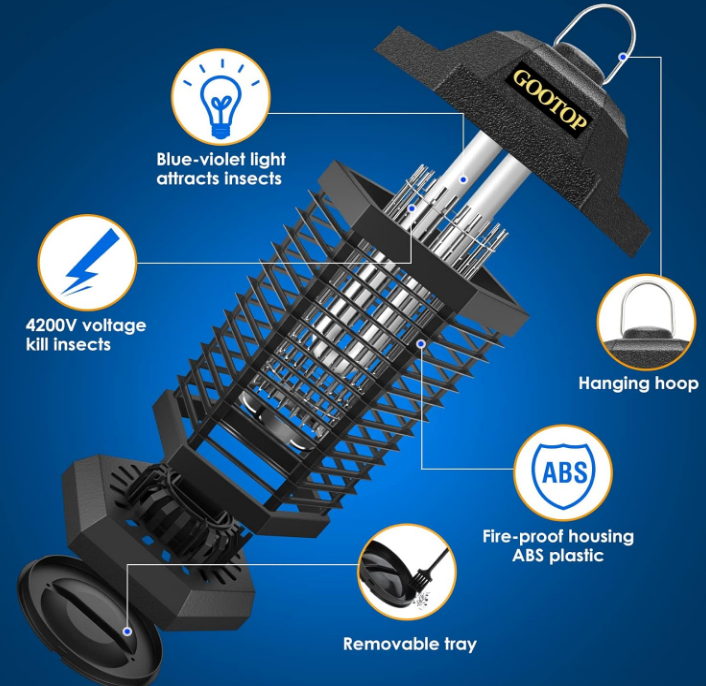 GOOTOP Bug Zapper Outdoor, Mosquito Zapper, 3 Prong Plug in Electric Fly Zapper
