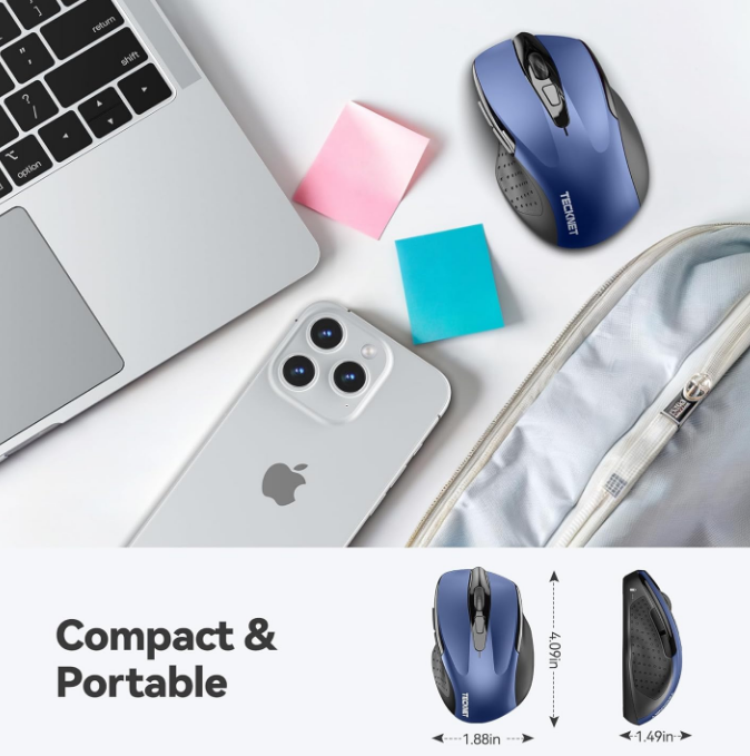 Tecknet USB Wireless Mouse-Black & Blue Ergonomic 6 Buttons