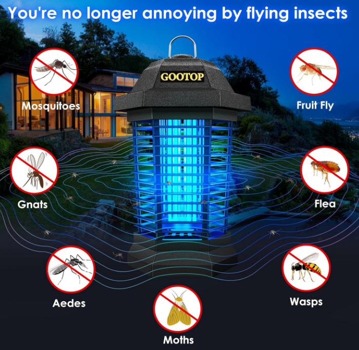 GOOTOP Bug Zapper Outdoor, Mosquito Zapper, 3 Prong Plug in Electric Fly Zapper
