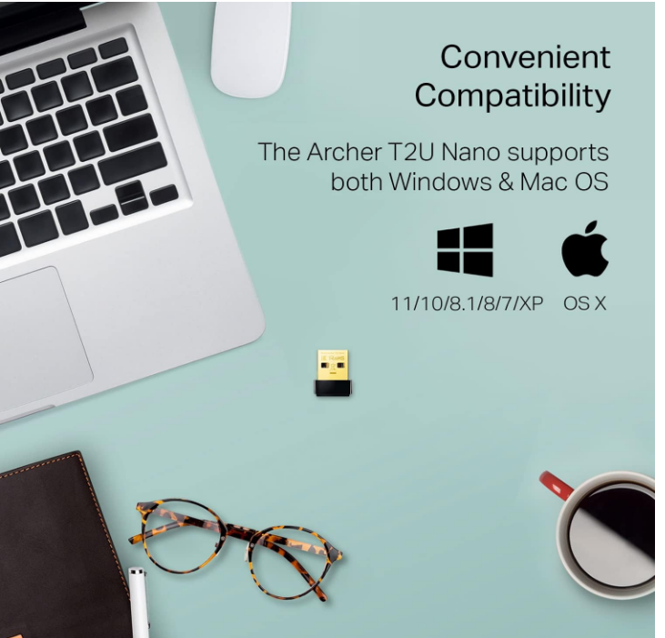 TP-Link Nano AC600 USB WiFi Adapter (Archer T2U Nano) 5G/2.4G Dual Band Travel Size PC/Mac