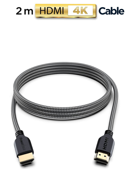 4K HDMI Cable 6 Feet Braided Nylon Gold Plated Connectors By PowerBear