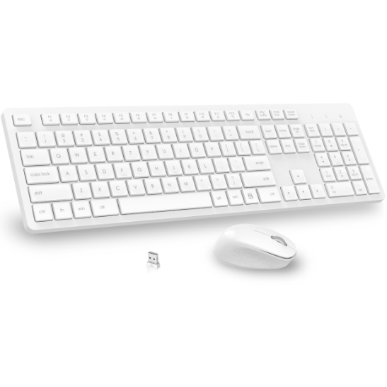 USB Wireless Keyboard & Mouse Combo-White Full-sized Keyboard Silent Mouse Click