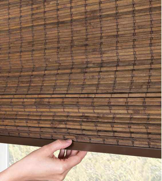 Bamboo Blackout Window Blinds 34" W x 64" H Dark Brown