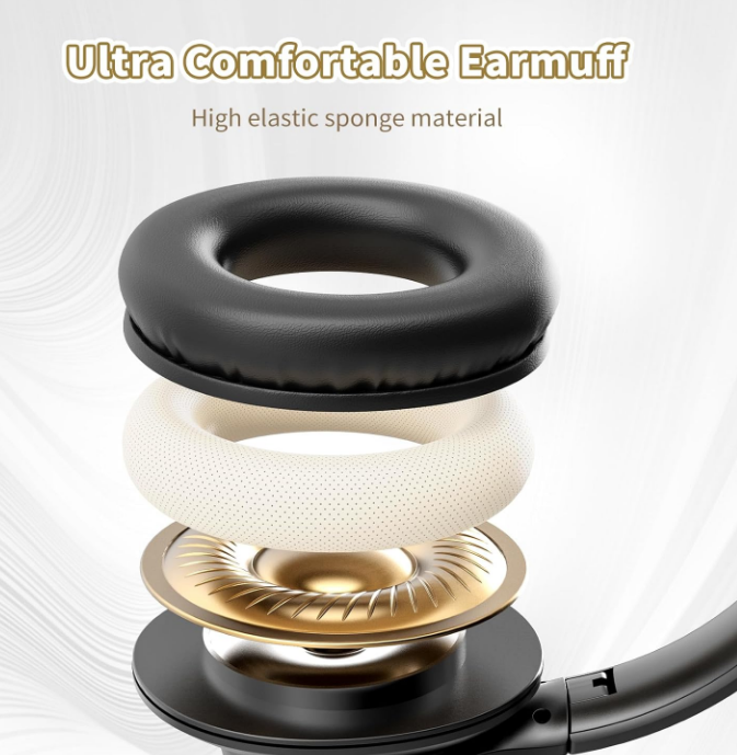 Black Bluetooth 5.3 Headphones 65H Playtime Microphone Foldable Deep Bass